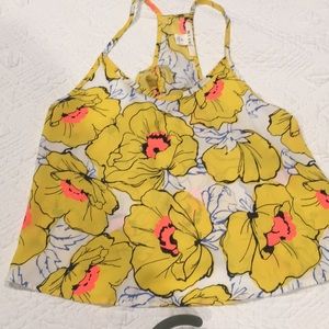 Yellow crop top with open flair back